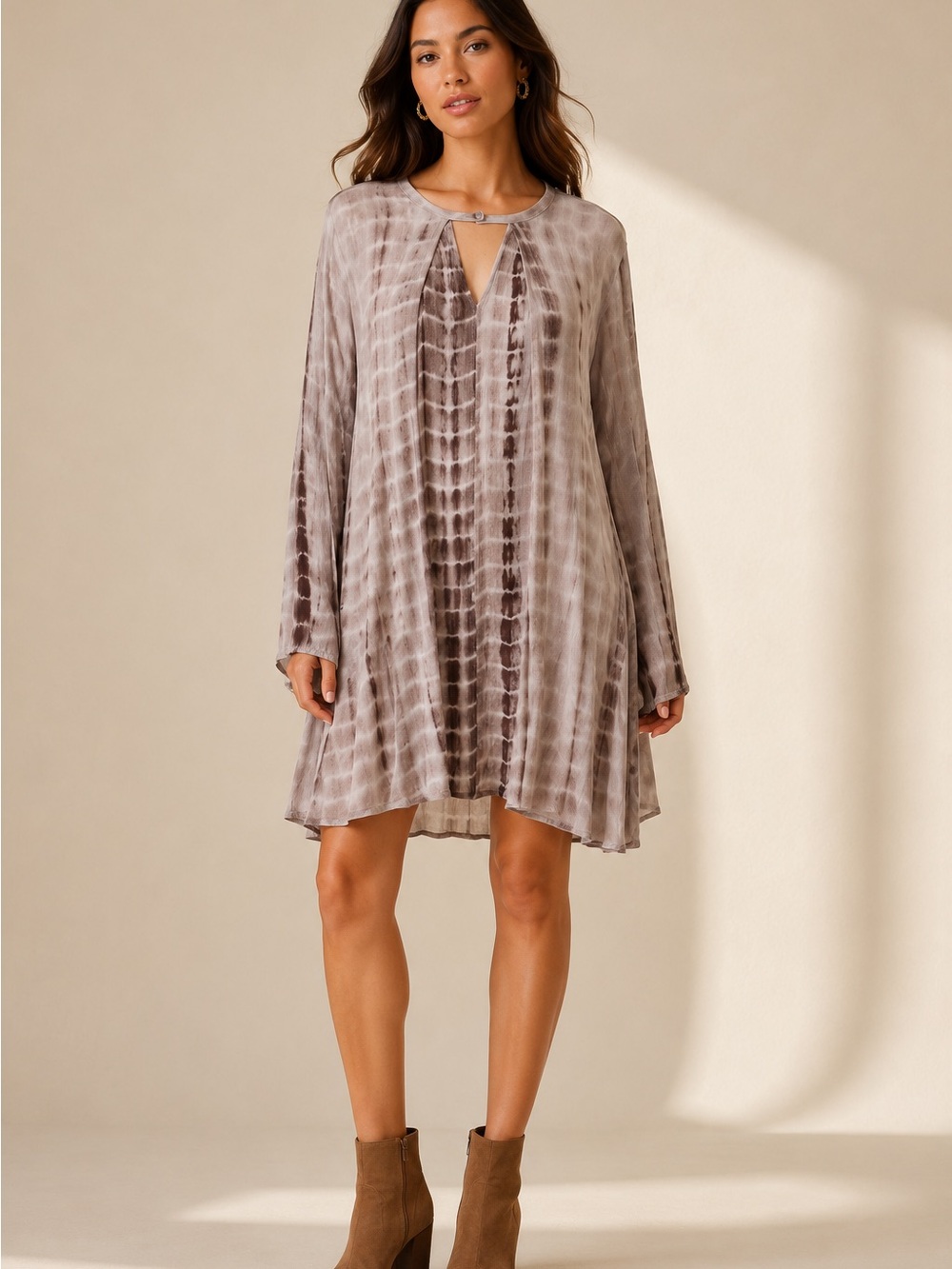 Umgee Tie-Dye Taupe Dress ☀️ 🌼